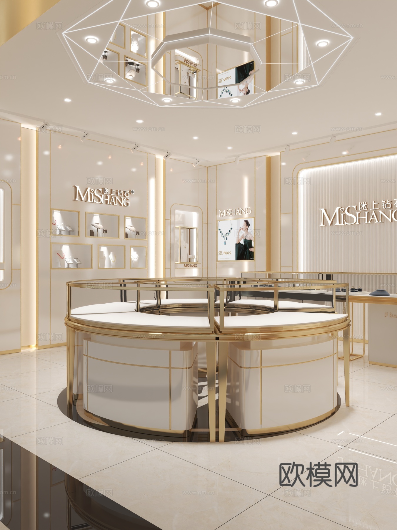 珠宝店轻奢珠宝店柜子珠宝店背景墙珠宝店展示柜3d模型3d模型下载（渲染图5）