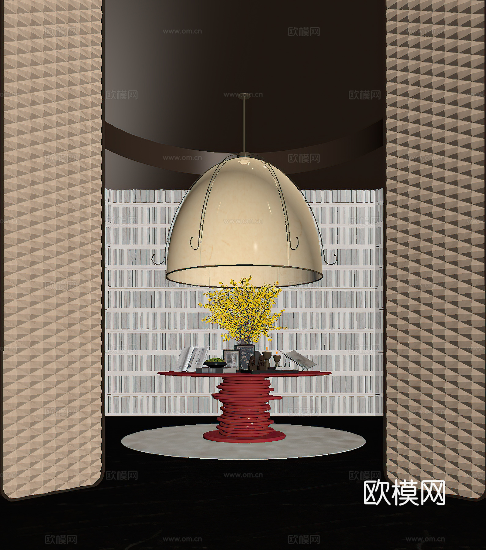 现代酒店门厅摆台 装饰摆件组合 吊灯su模型