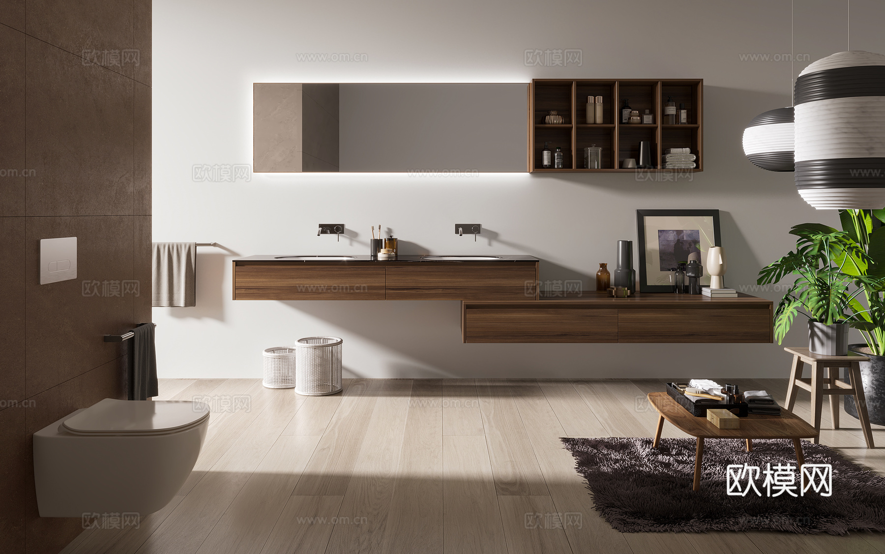 别墅卫生间 主卧卫生间 民宿卫生间 现代卫生间 卫生间摆件3d模型下载（渲染图1）