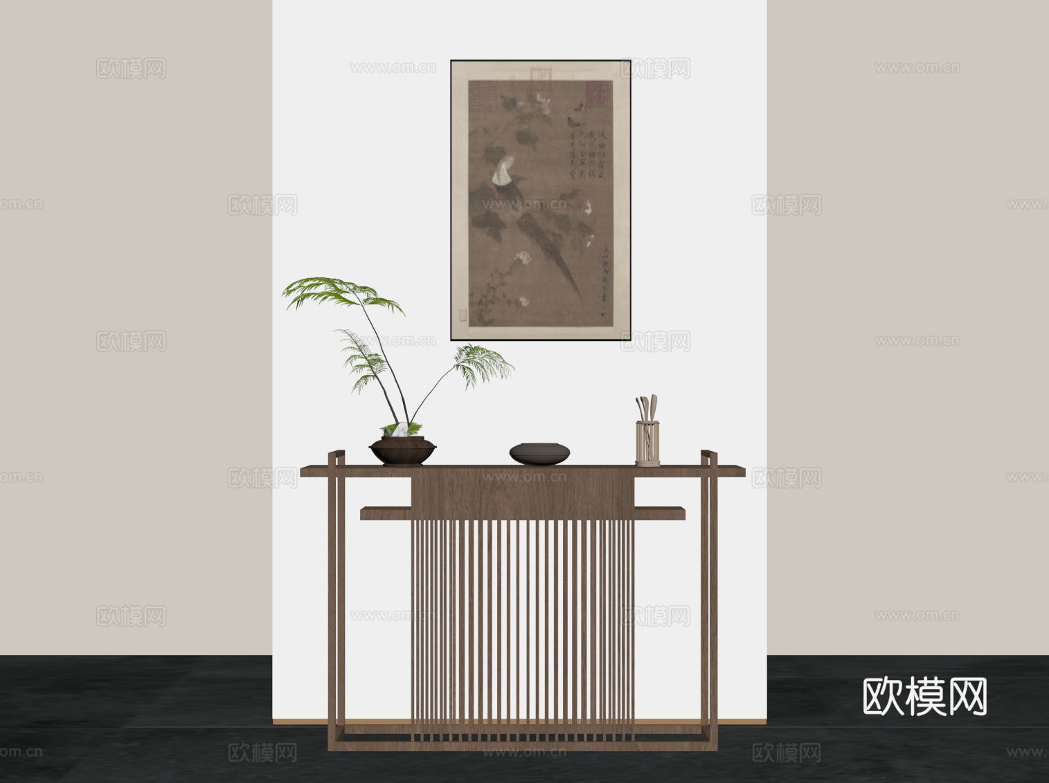 新中式端景台 端景柜su模型