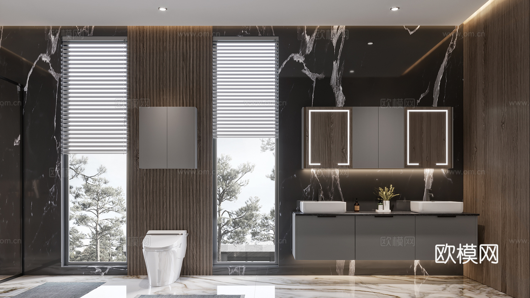 别墅卫生间现代卫生间干湿分离卫生间 主卧卫生间 浴缸卫生间3d模型下载（渲染图2）