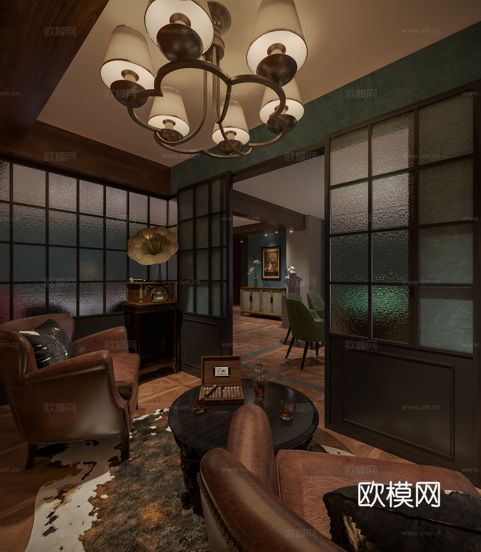 美式雪茄房3d模型下载