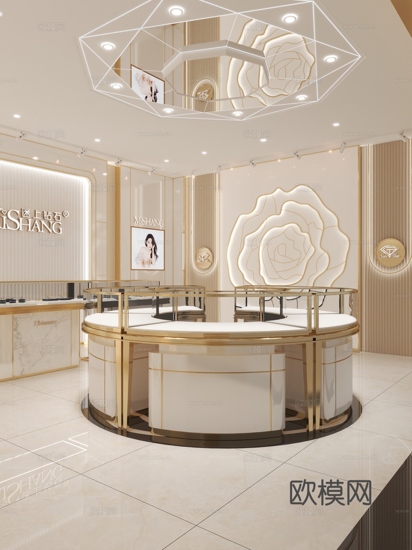 珠宝店轻奢珠宝店柜子珠宝店背景墙珠宝店展示柜3d模型3d模型下载（渲染图6）