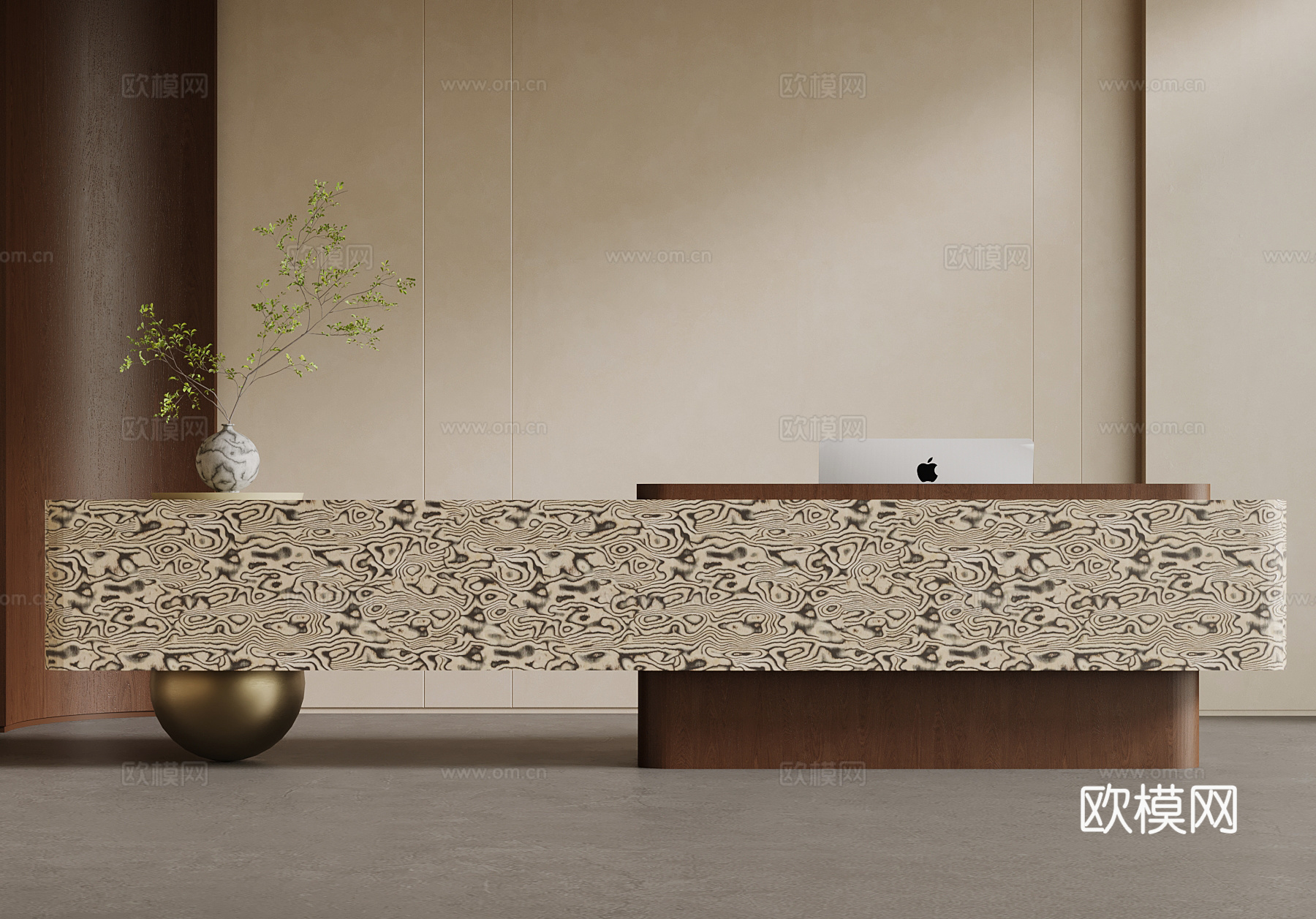 中古风吧台 接待台 背景墙3d模型下载