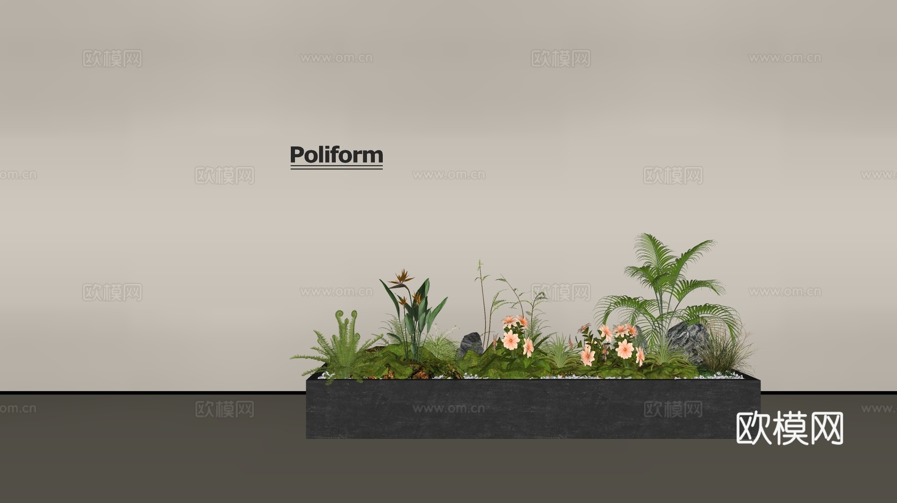 现代组团小景模型  景观植物堆 公园小景组合 庭院小景植物组su模型