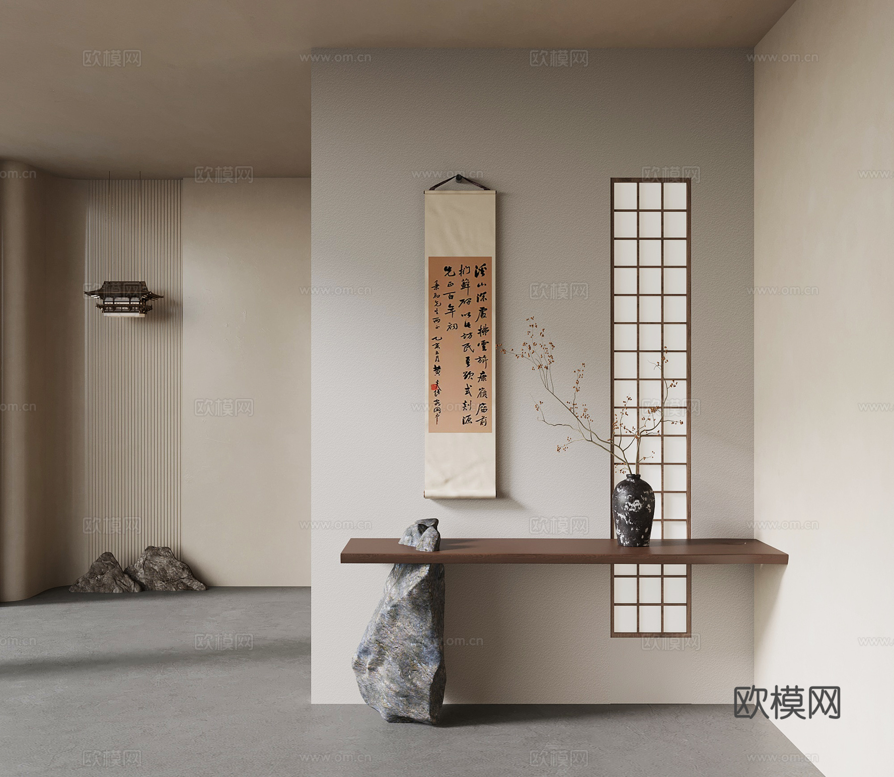 新中式玄关 隔断3d模型下载