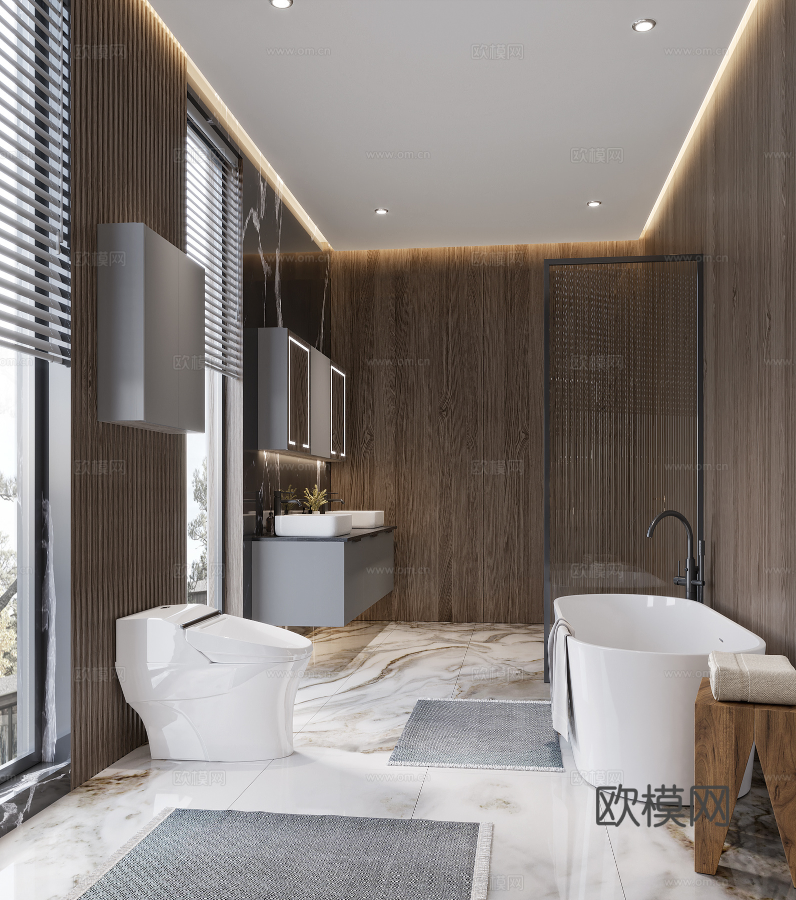 别墅卫生间现代卫生间干湿分离卫生间 主卧卫生间 浴缸卫生间3d模型下载（渲染图3）