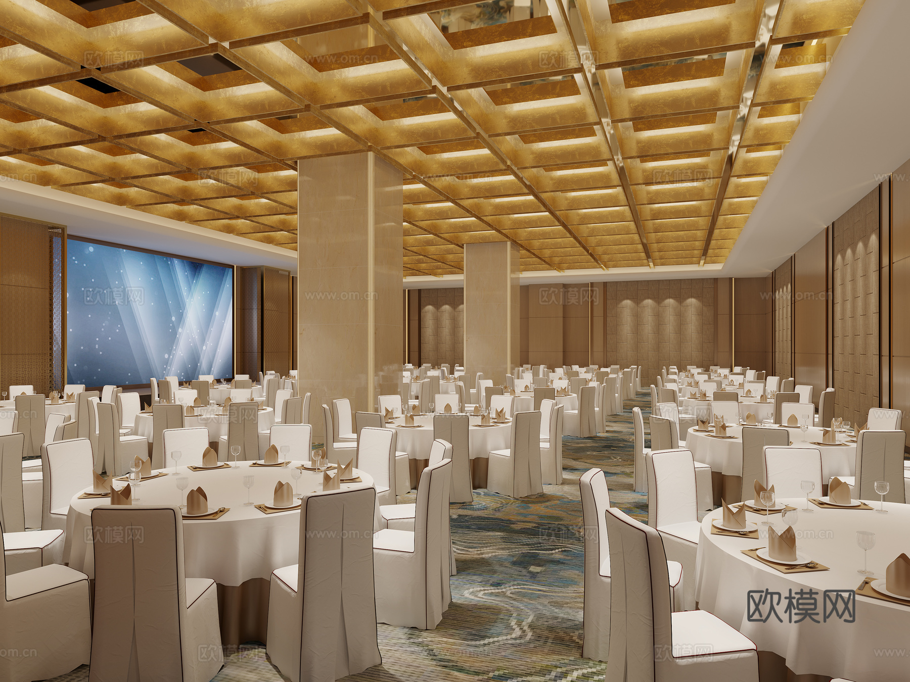 现代轻奢酒店宴会厅3d模型下载