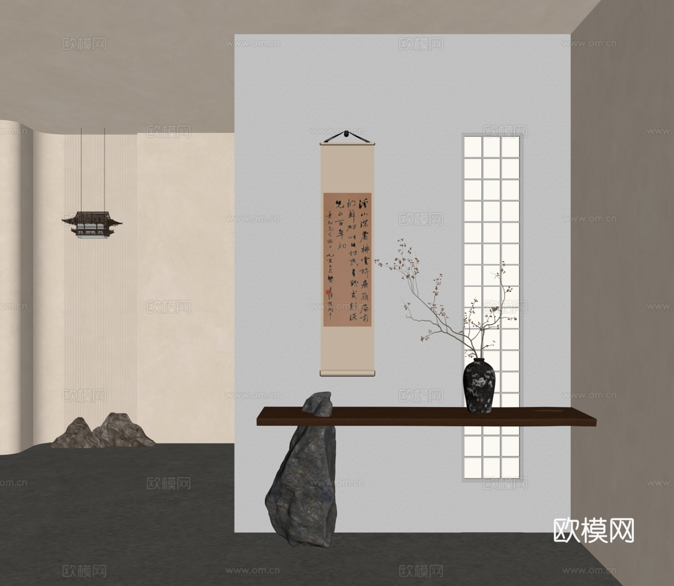 新中式玄关 隔断su模型