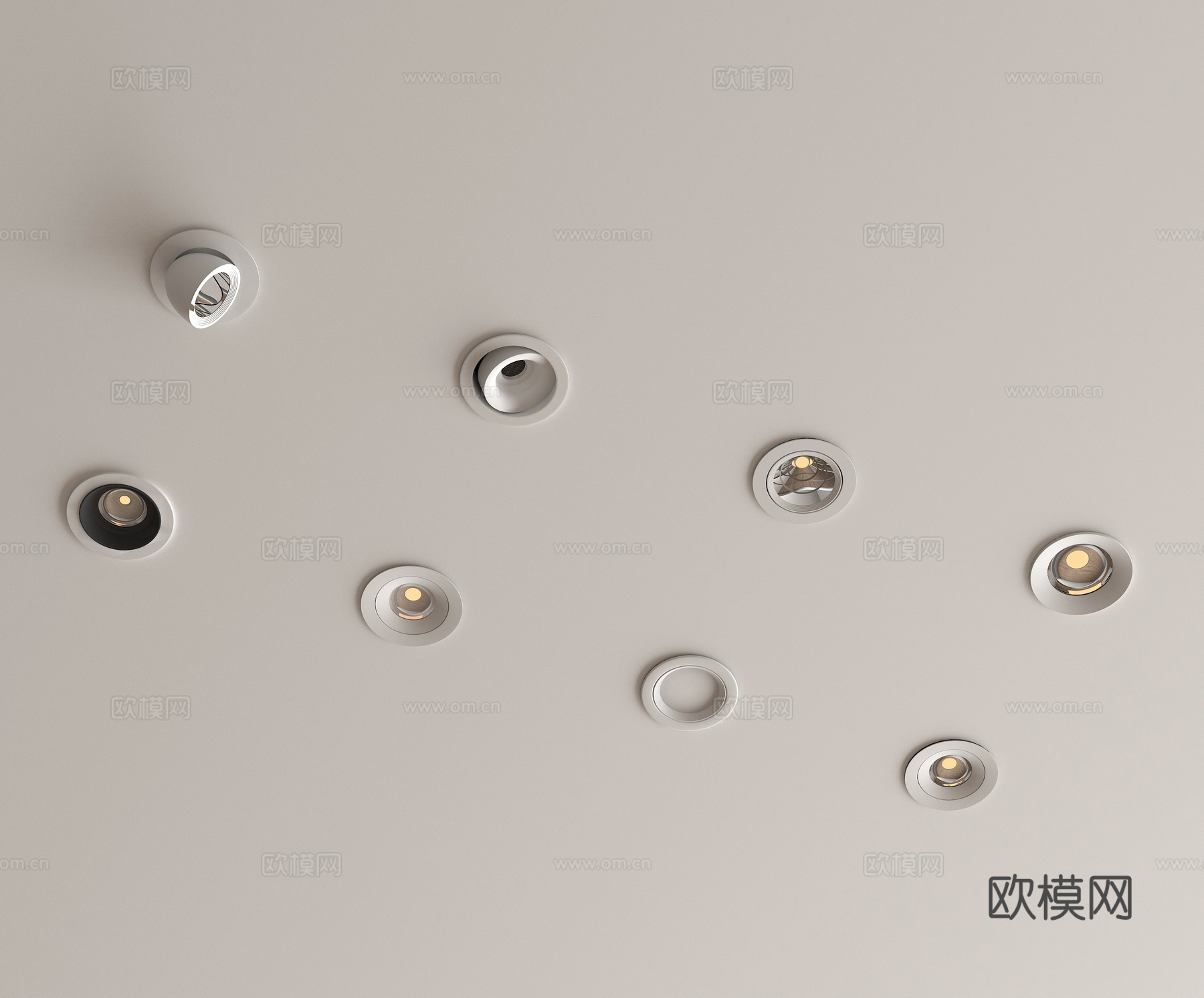 现代筒灯射灯组合 嵌入式筒灯su模型