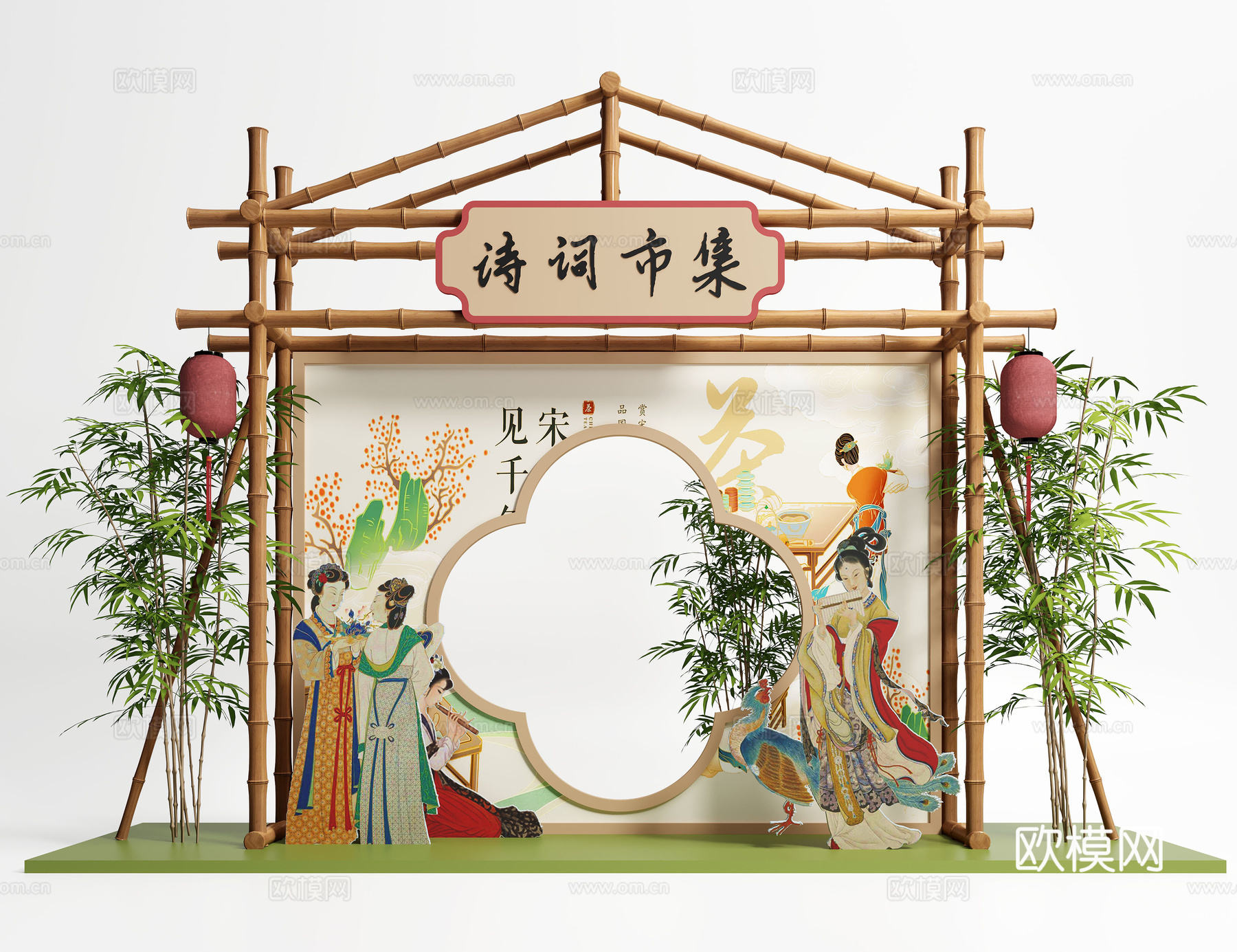 新中式集市美陈 集市门头su模型