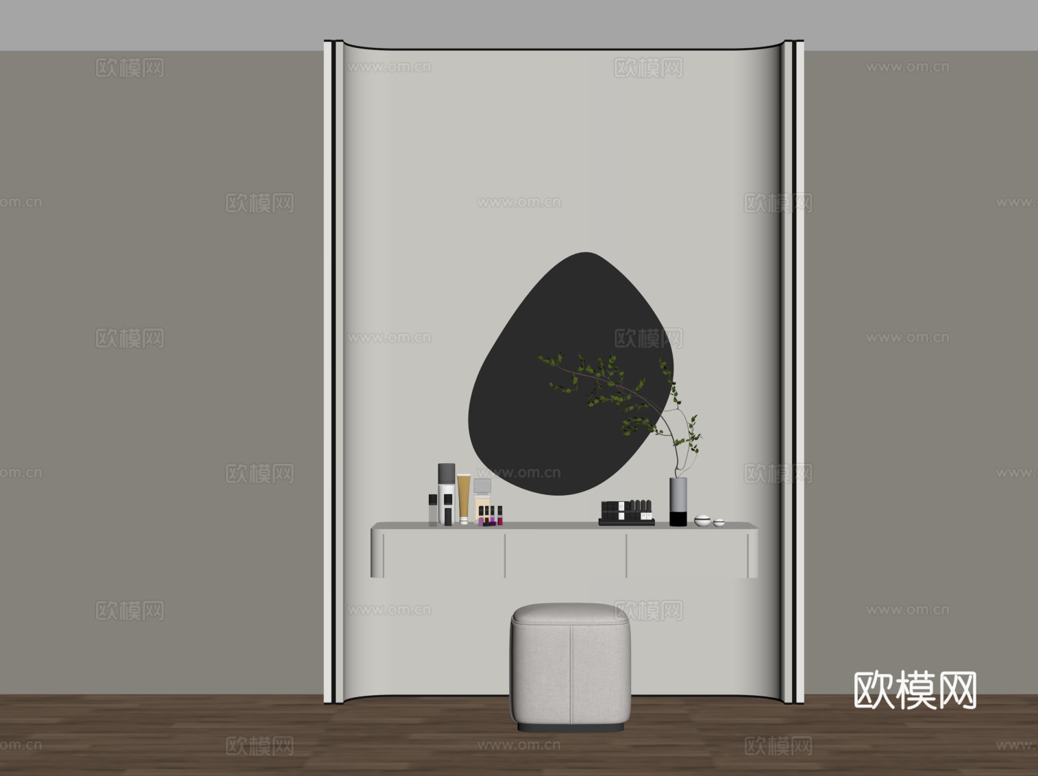 现代梳妆台 化妆品su模型