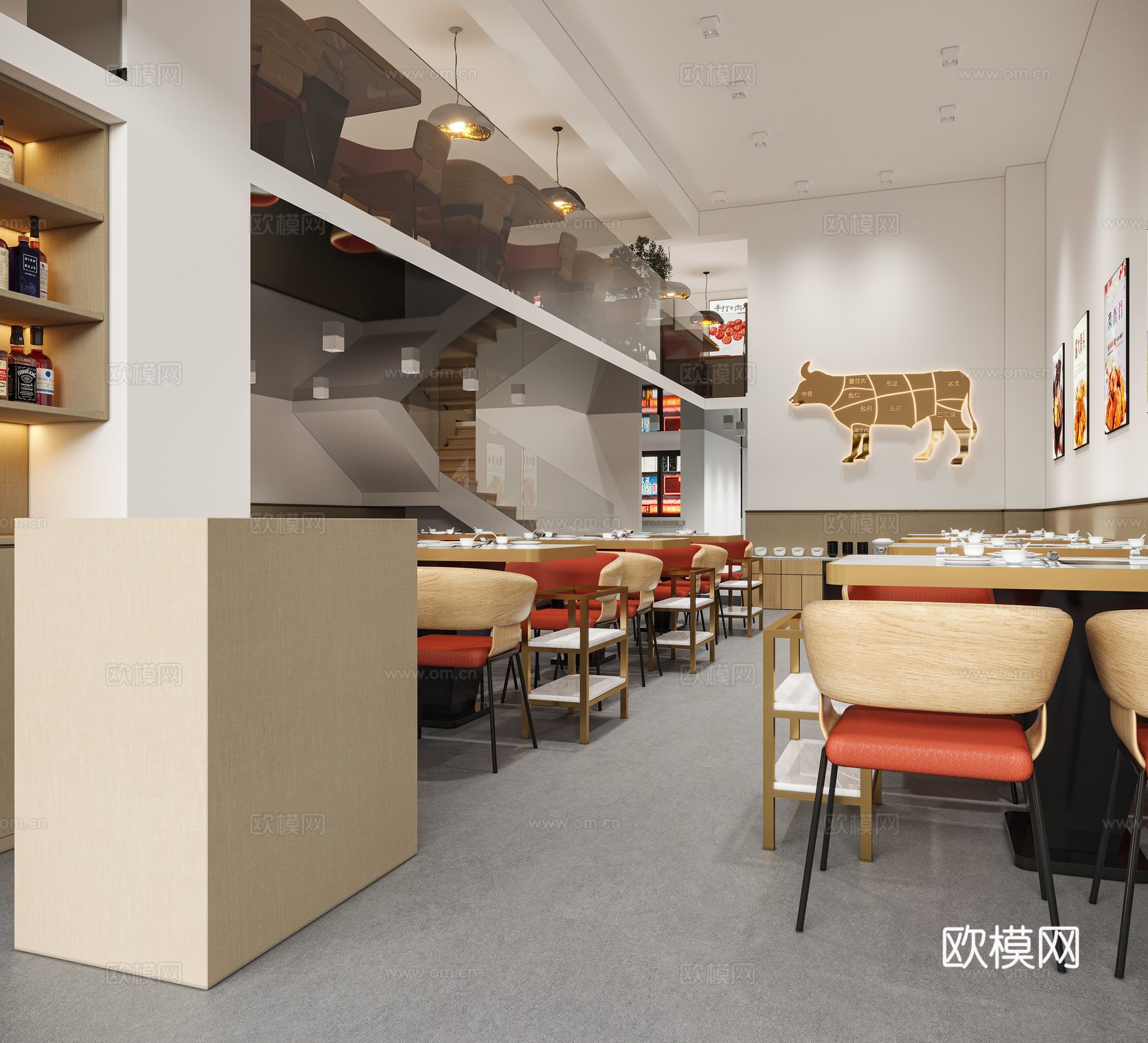 现代简约烤肉店3d模型下载（渲染图4）