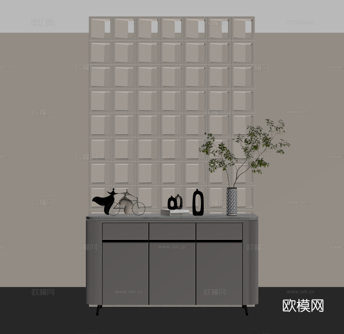 现代简约屏风隔断 玄关柜su模型