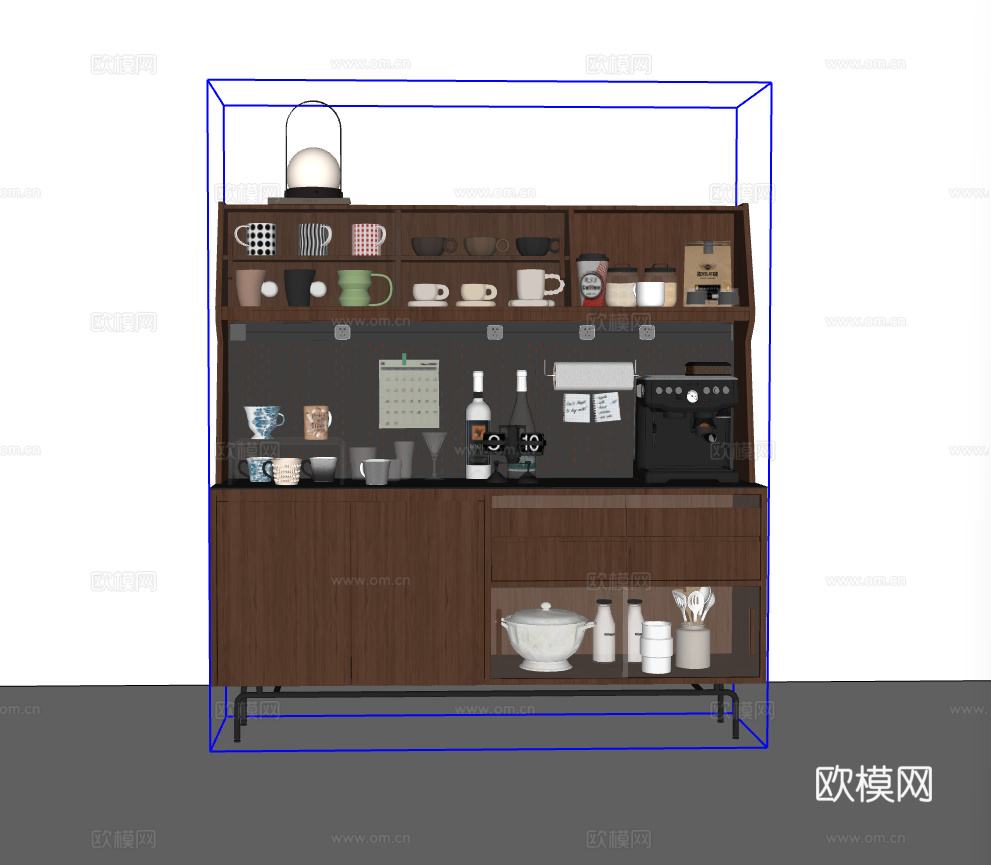 中古风餐边柜su模型