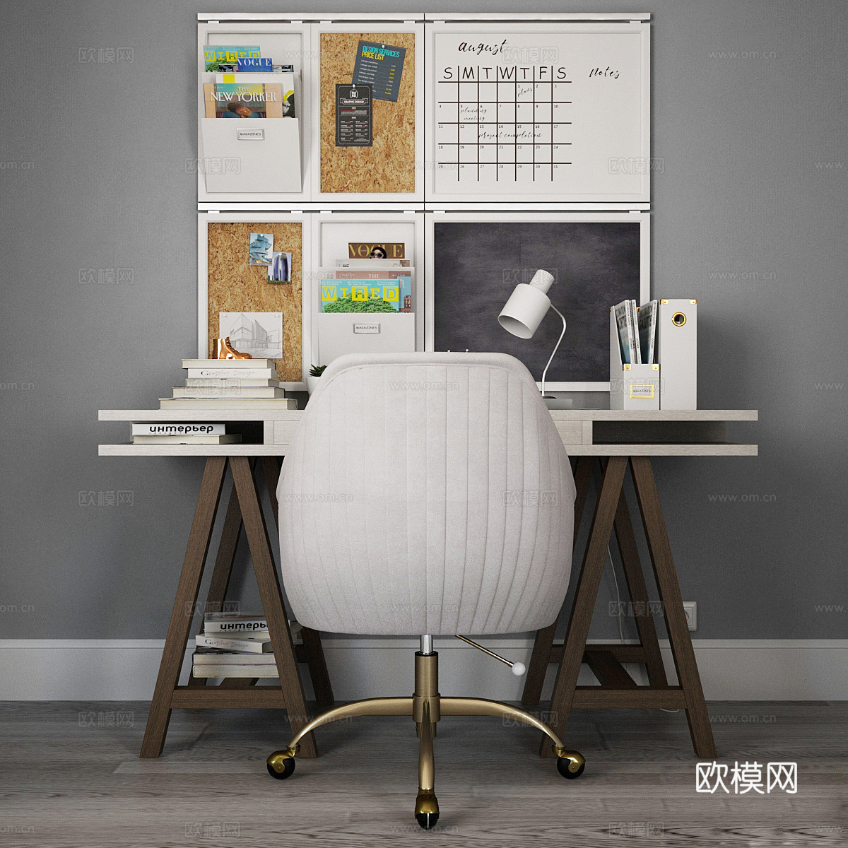 书桌书椅装饰3d模型下载