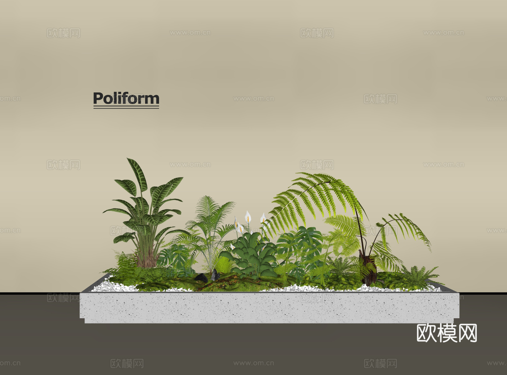 现代组团小景模型  景观植物堆 公园小景组合 庭院小景植物组su模型