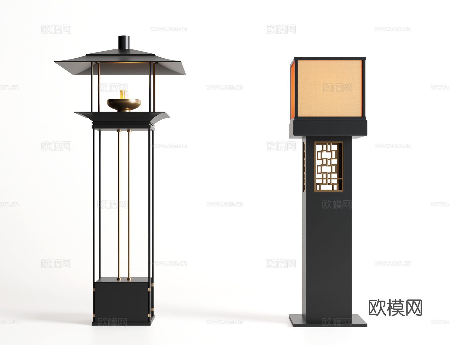 新中式国潮落地灯 烛台3d模型下载