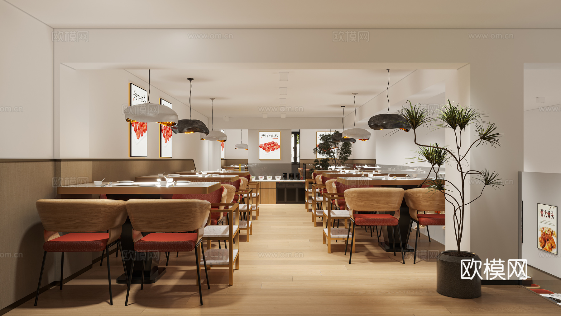 现代简约烤肉店3d模型下载（渲染图1）