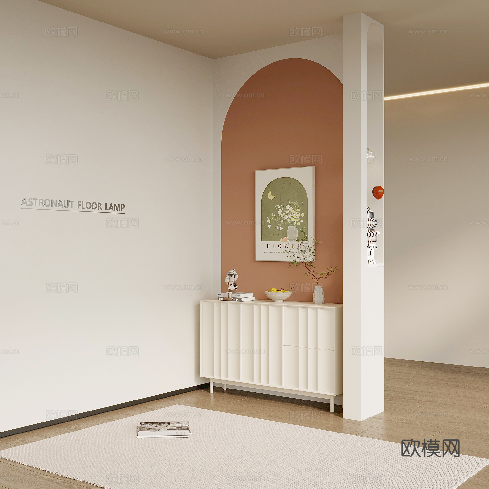 现代奶油风玄关隔断 玄关柜su模型