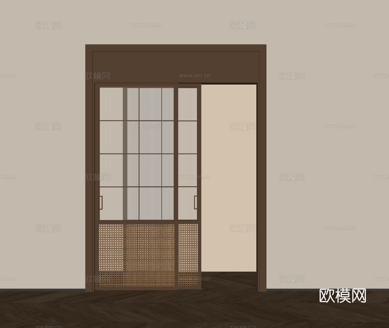 中古风推拉门su模型
