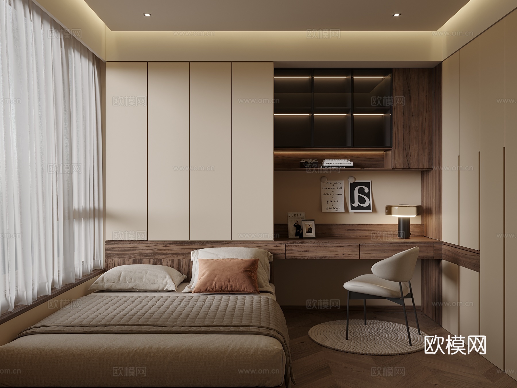 中古风榻榻米卧室3d模型下载