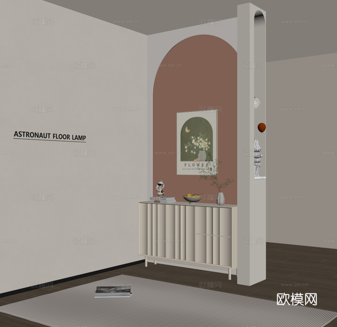 现代奶油风玄关隔断 玄关柜su模型