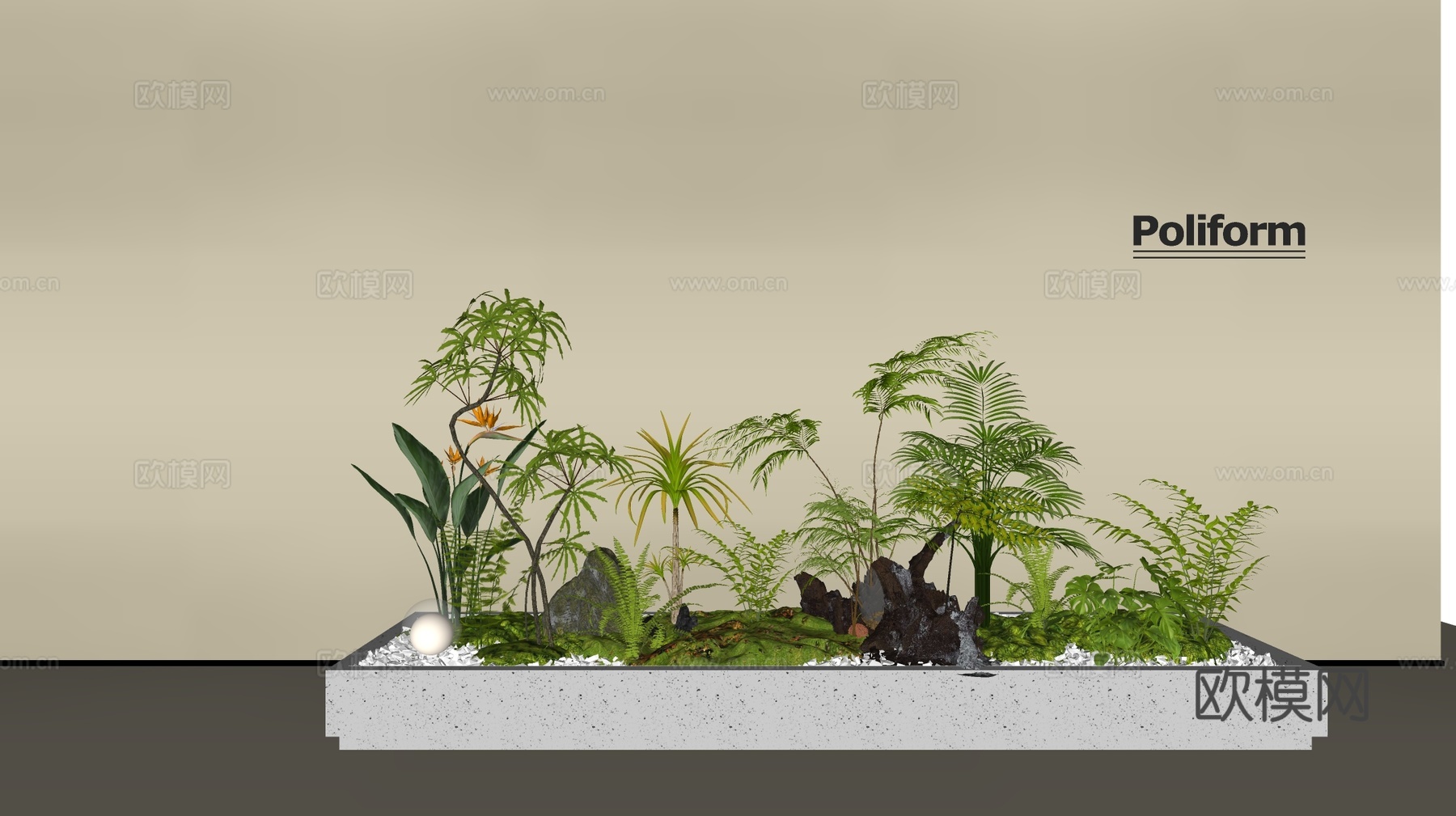 现代组团小景模型  景观植物堆 公园小景组合 庭院小景植物组su模型