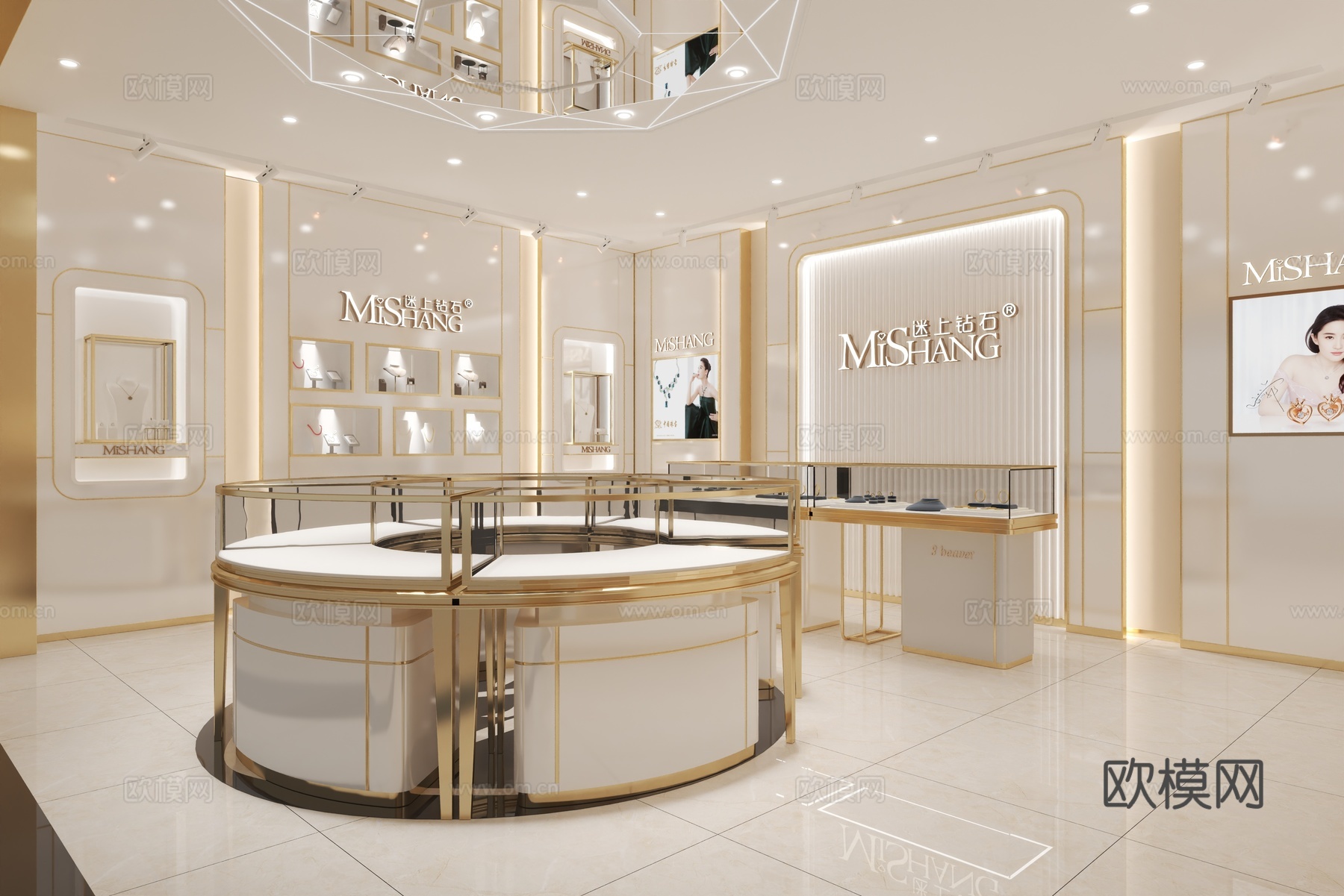 珠宝店轻奢珠宝店柜子珠宝店背景墙珠宝店展示柜3d模型3d模型下载（渲染图2）