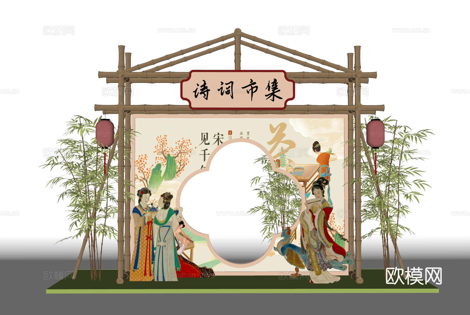 新中式集市美陈 集市门头su模型