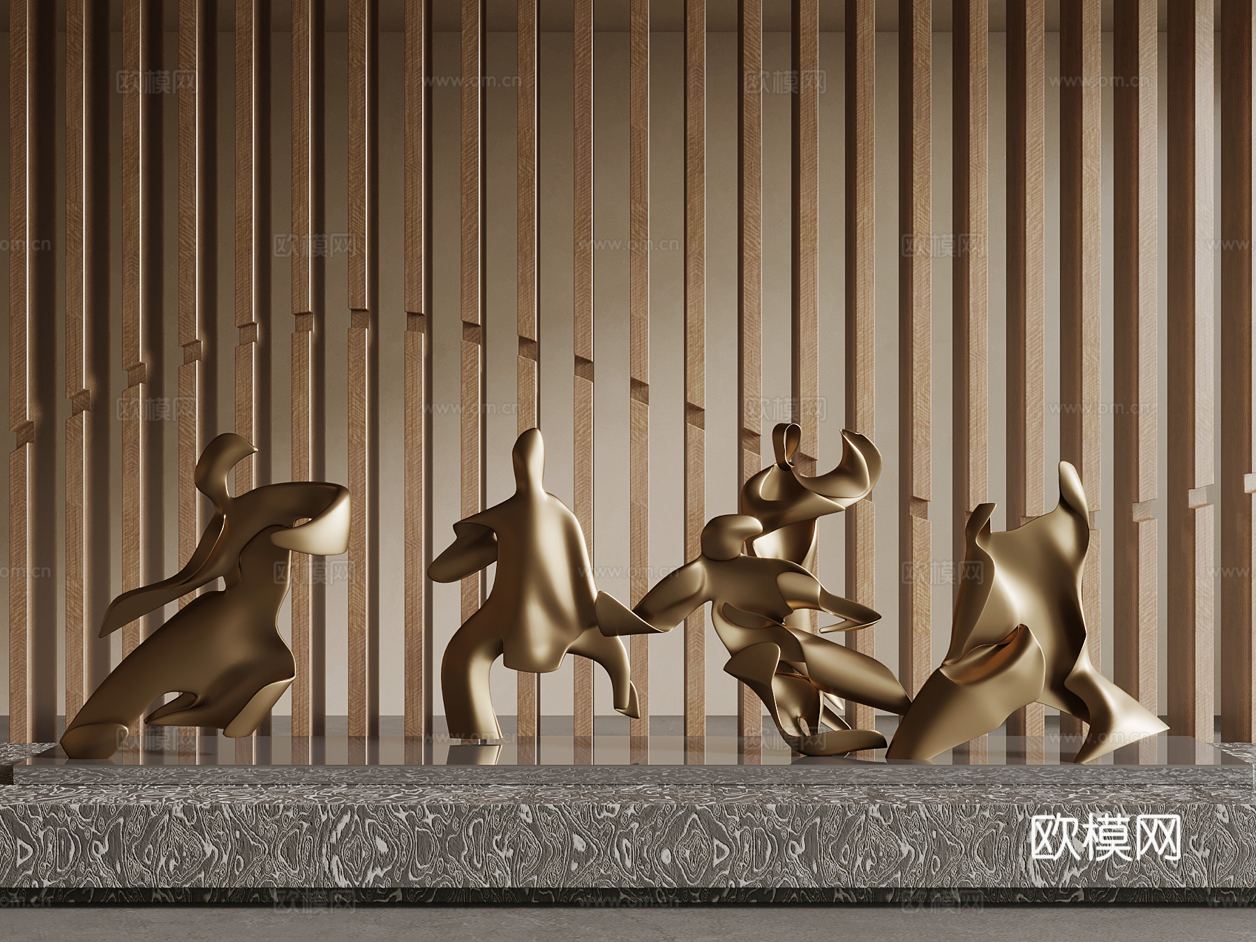 新中式人物雕塑su模型