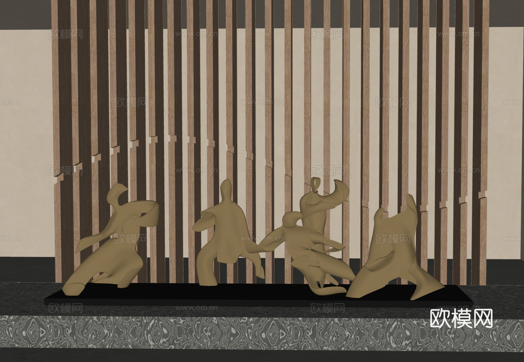 新中式人物雕塑su模型