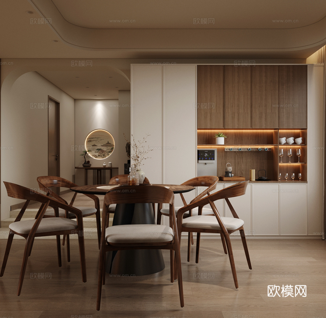 新中式餐厅 中式餐厅 宋式美学餐厅 中古风餐厅 开放式餐厅su模型