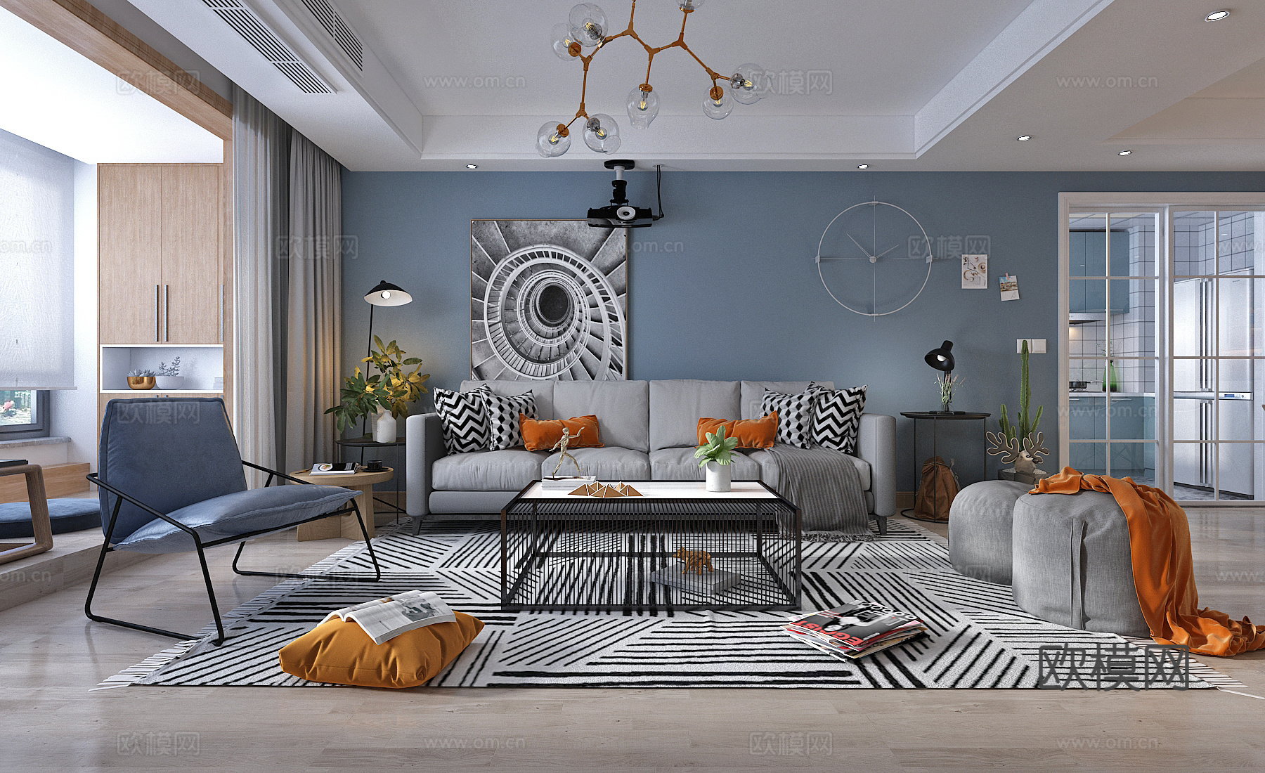 北欧客厅餐厅模型3d模型下载（渲染图1）