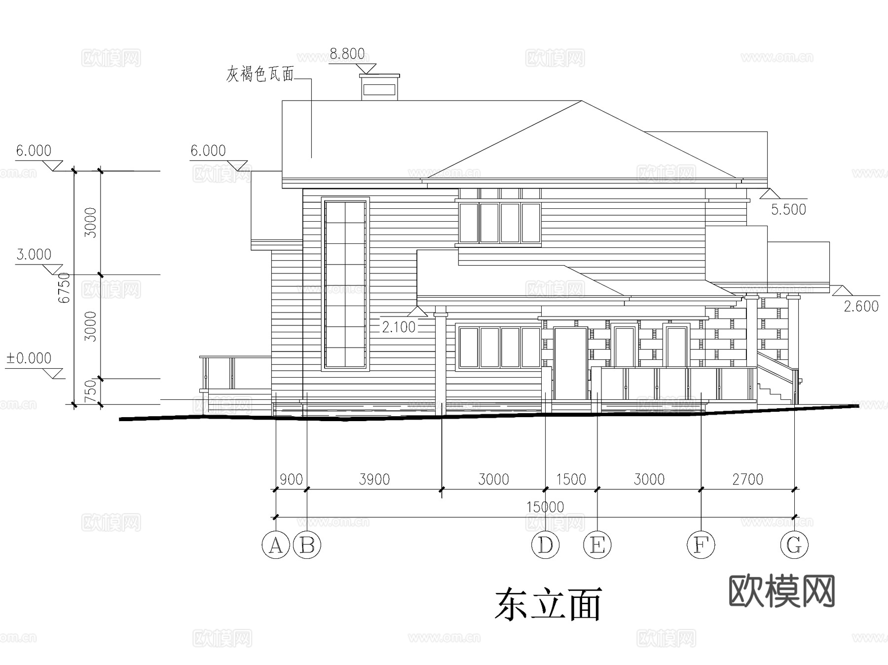 二层庭院别墅建筑CAD施工图cad施工图