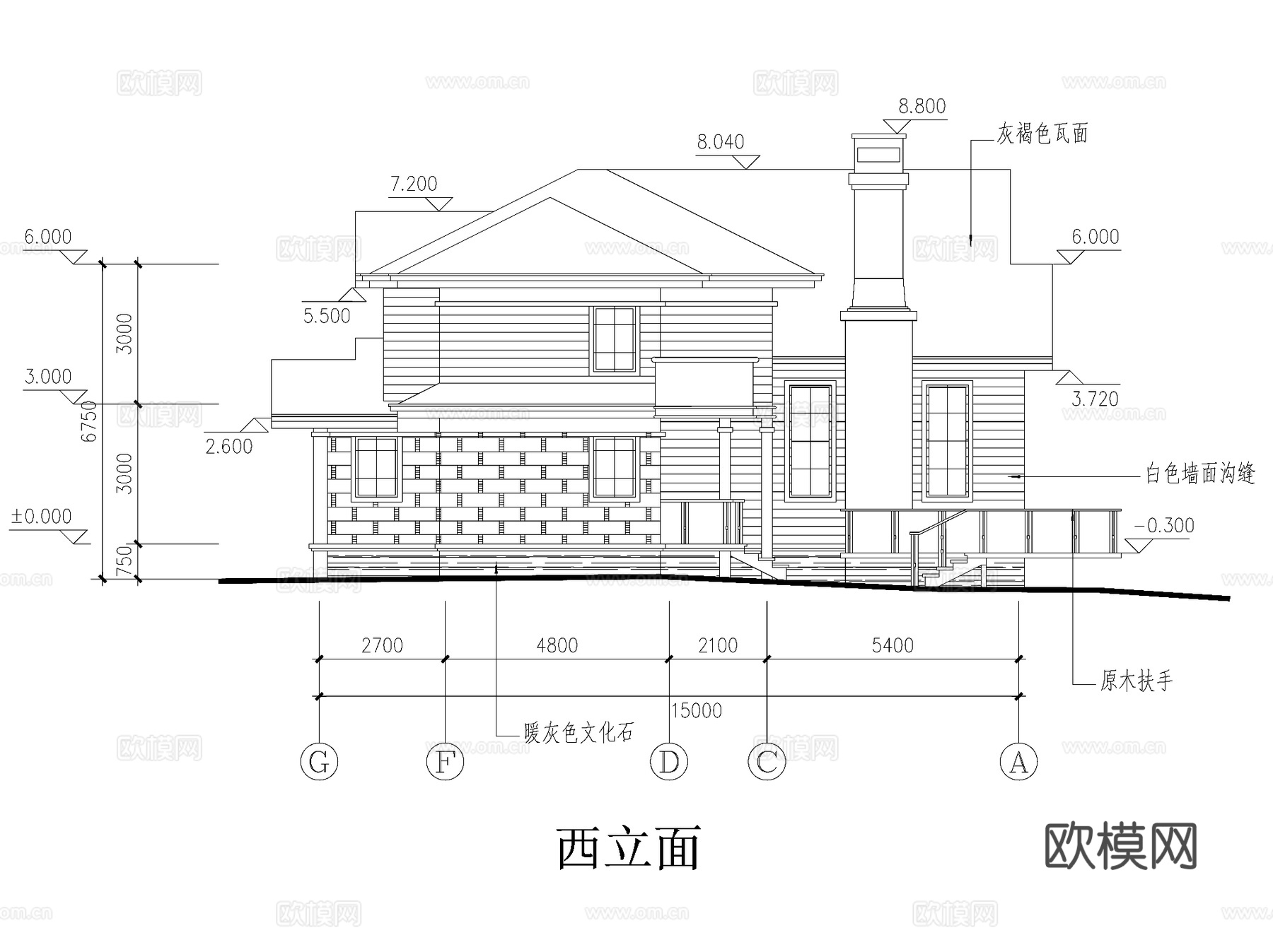 二层庭院别墅建筑CAD施工图cad施工图