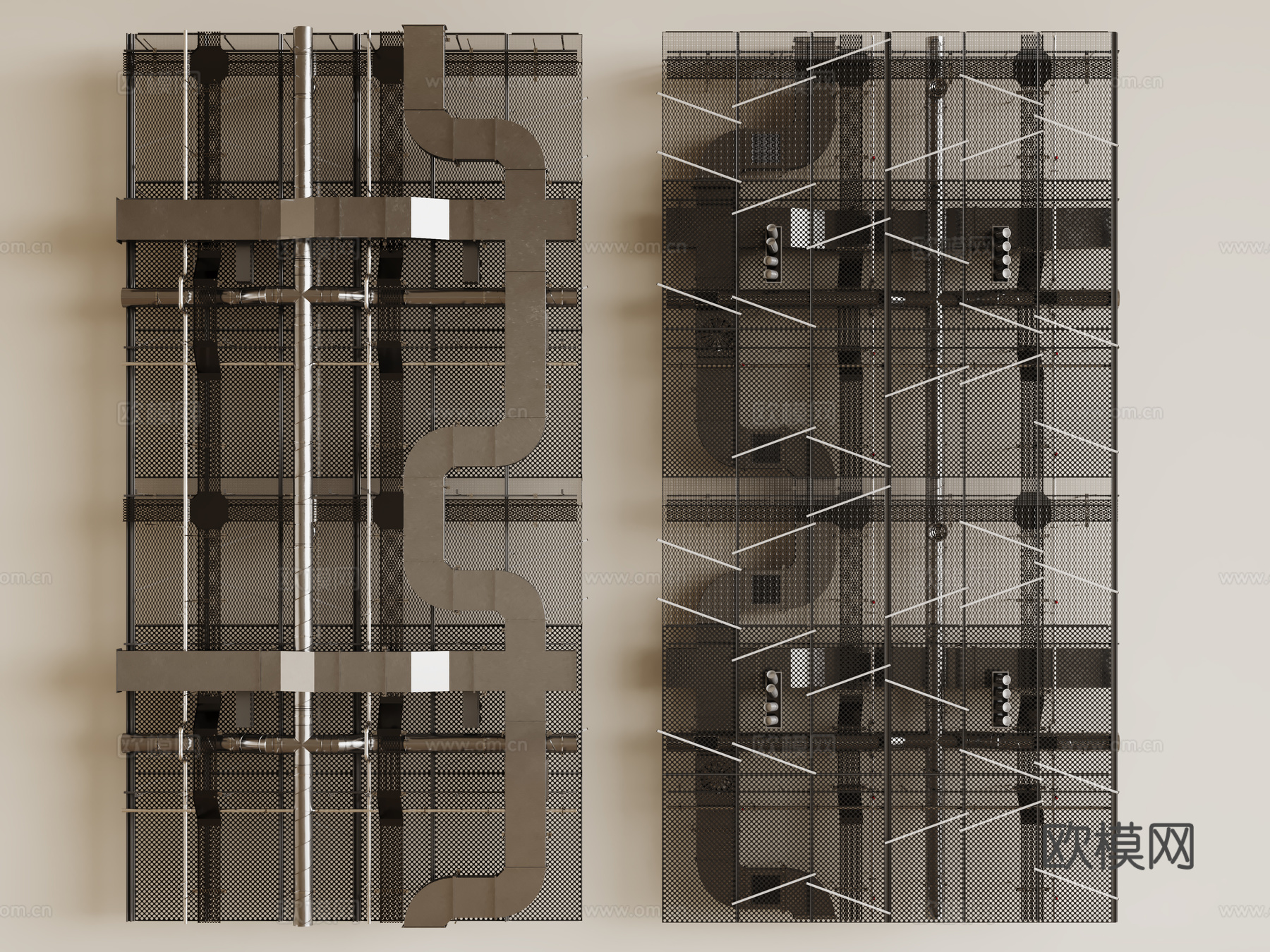 现代工业LOFT吊顶 裸顶吊顶 工业管道吊顶 铁丝网吊顶3d模型下载