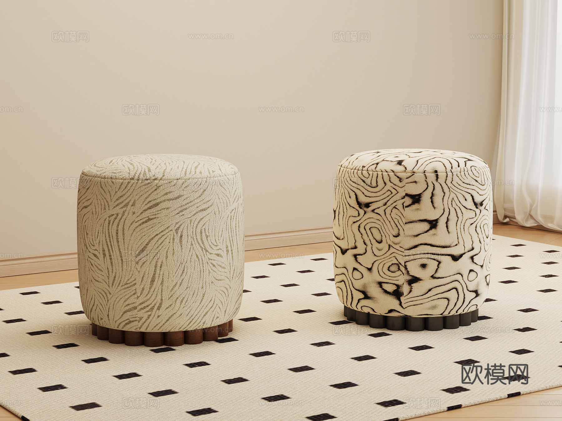 现代中古凳子 换鞋凳 梳妆凳 沙发凳3d模型下载