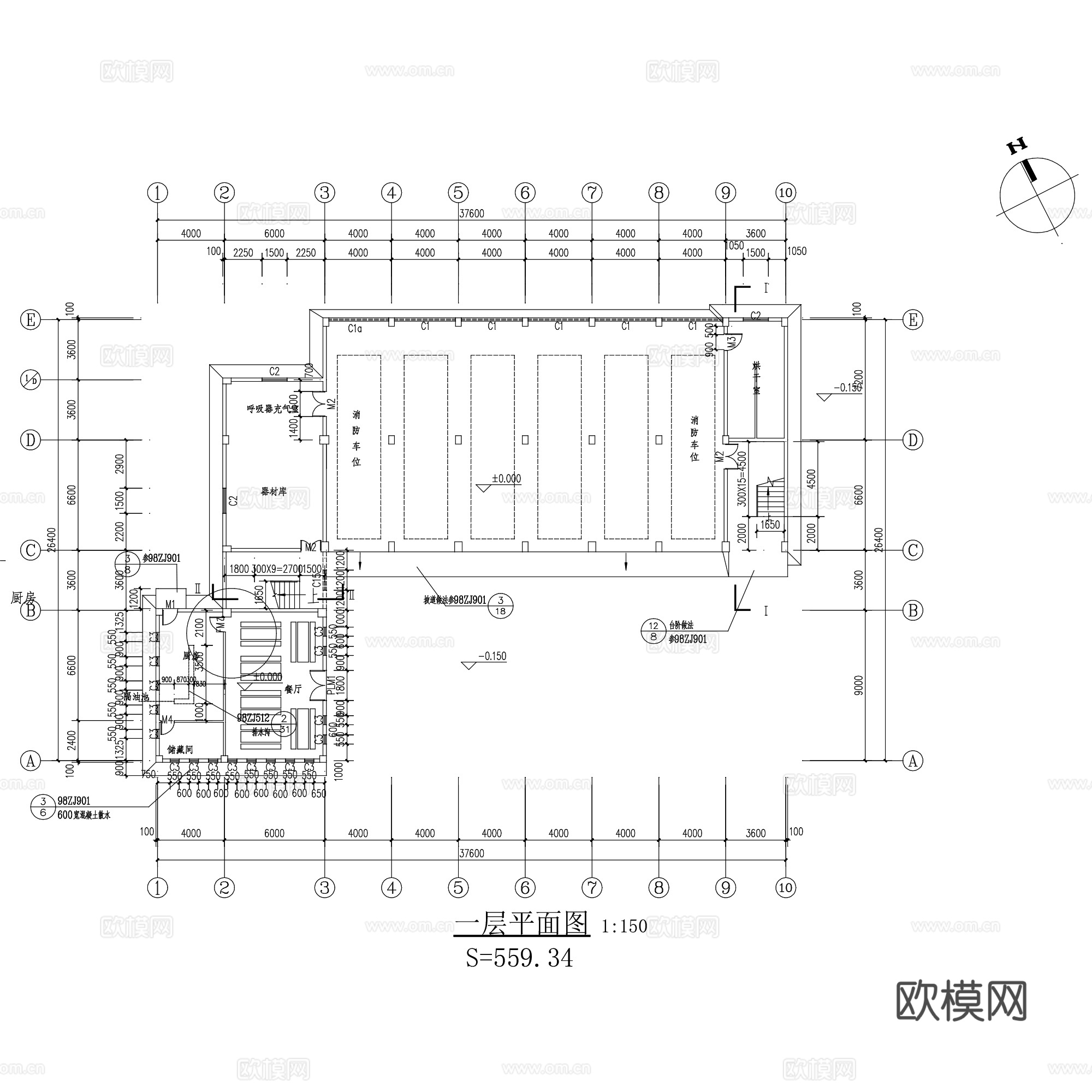 多层消防站建筑结构水电室内全专业CAD施工图整套cad施工图