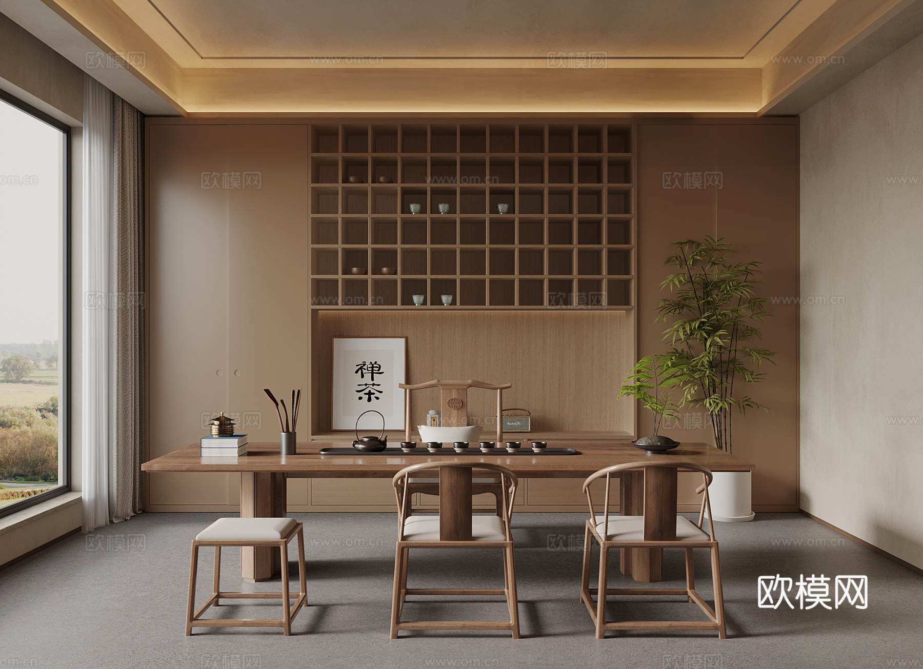 新中式茶室su模型