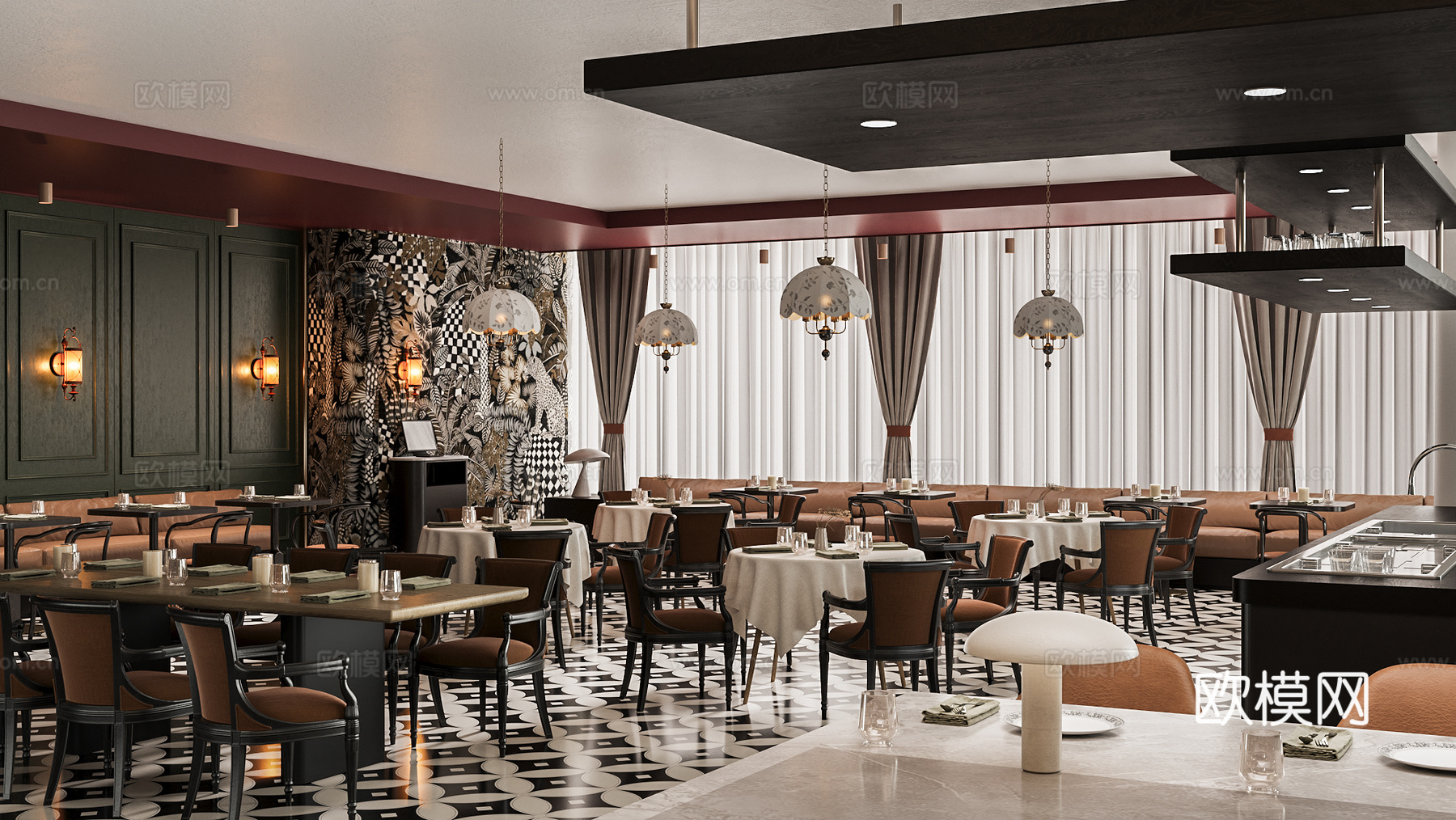 复古西餐厅3d模型下载