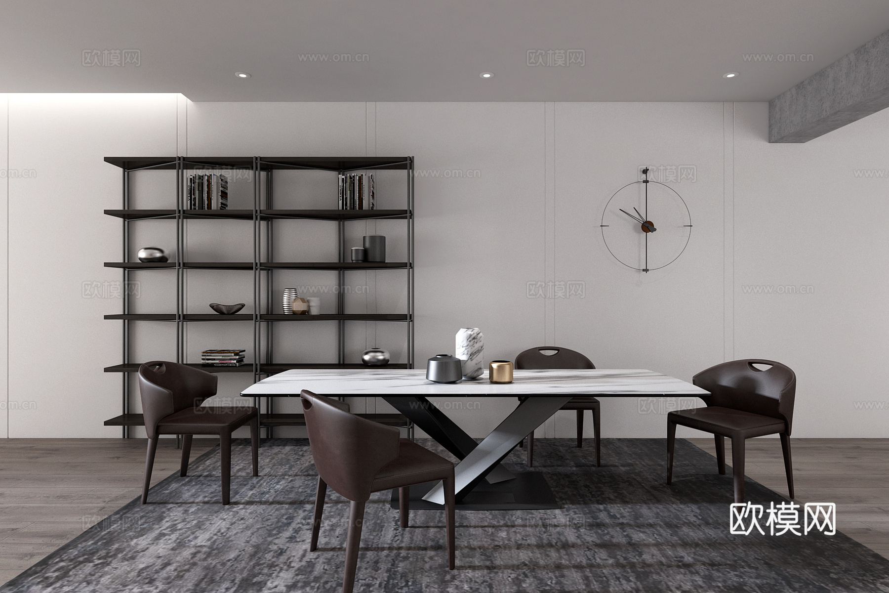 现代餐厅餐桌餐椅装饰架组合3d模型下载