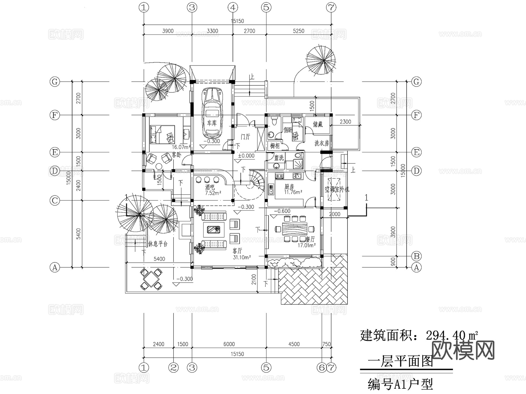 二层庭院别墅建筑CAD施工图cad施工图