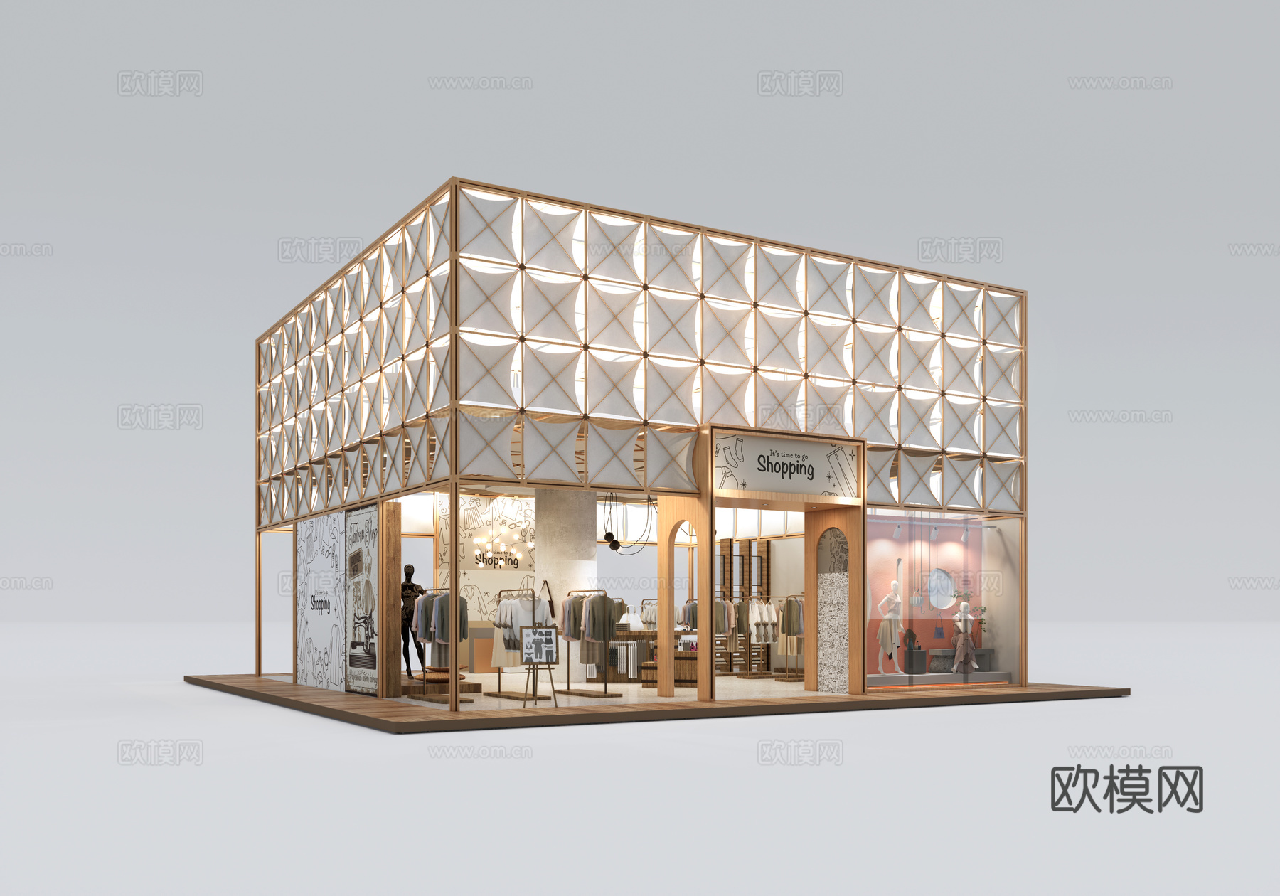 原木风格快闪店su模型