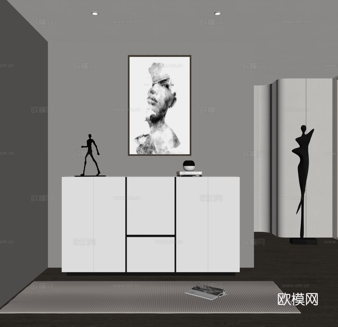 现代意式玄关柜 边柜 挂画su模型