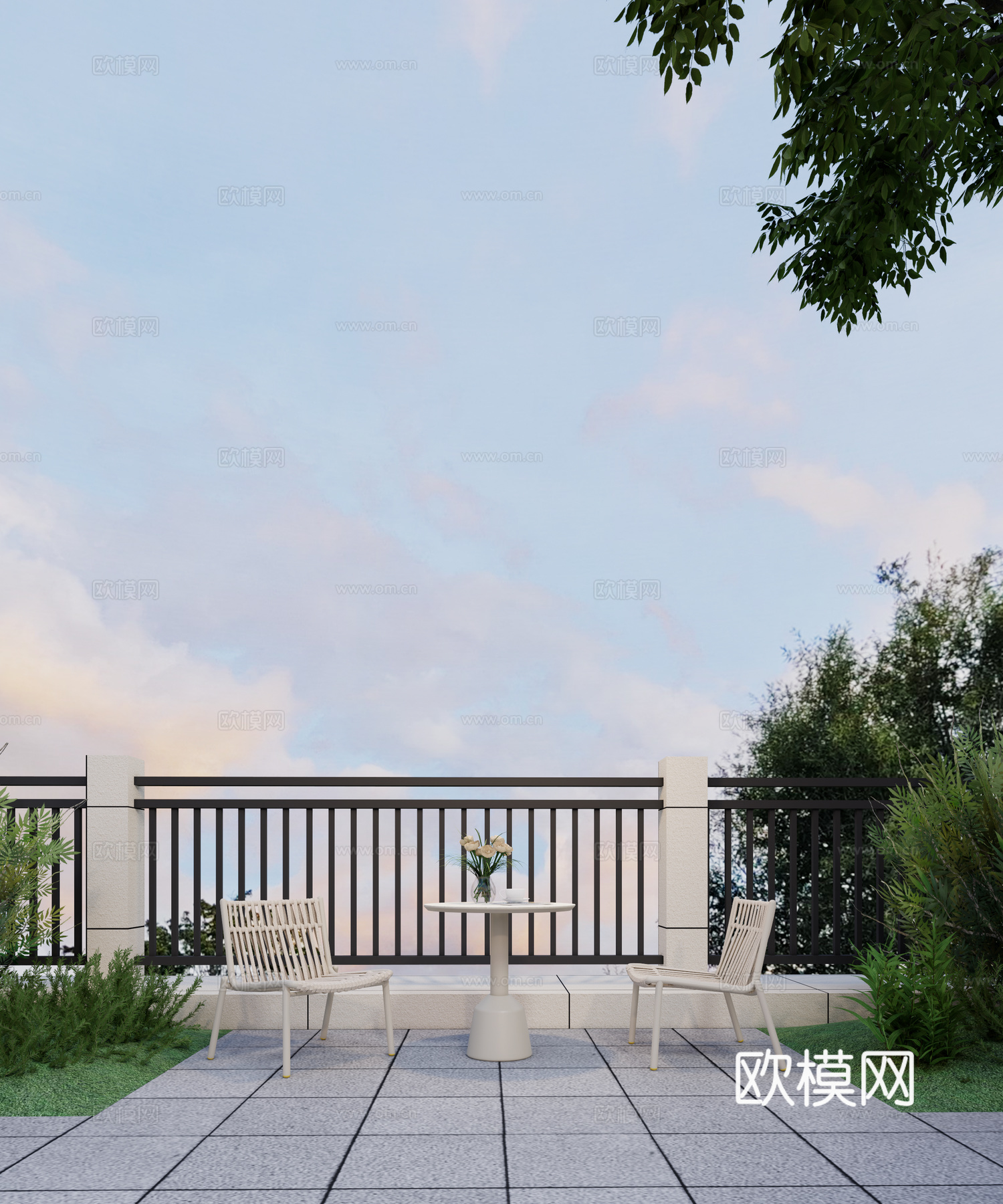 现代户外餐桌椅 咖啡桌椅 一桌两椅 圆形餐桌椅现代户外餐桌椅su模型