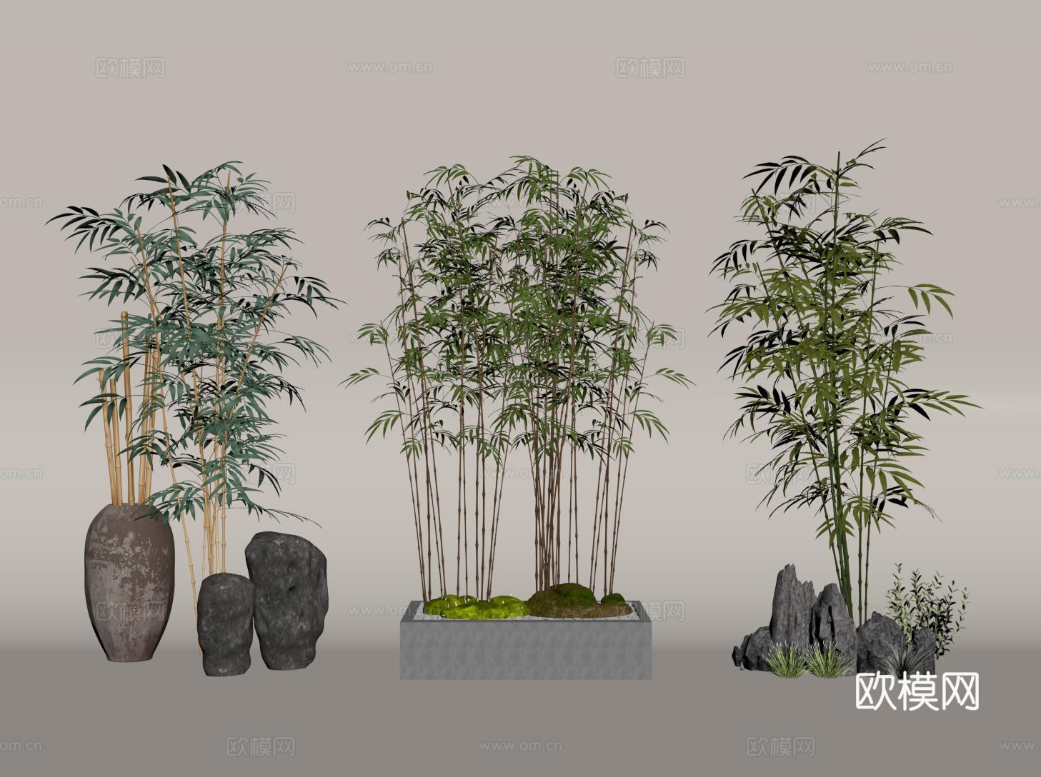 新中式竹子 景观小品su模型