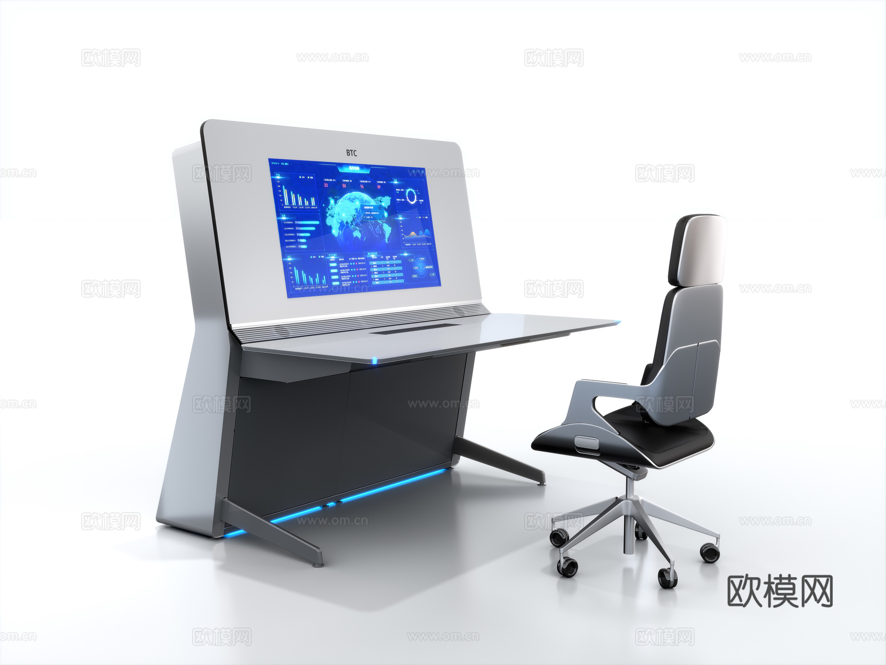 工作台 指挥中心控制台 办公桌 操作台 智能桌3d模型下载（渲染图1）