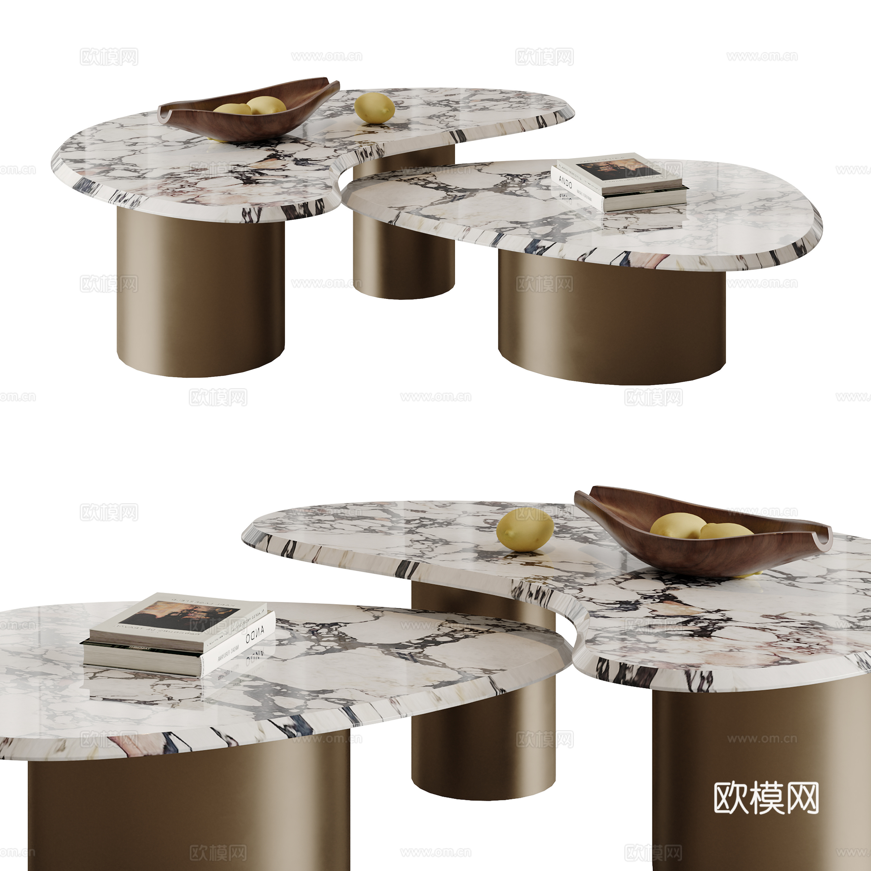 现代大理石茶几组合 子母茶几 异形茶几 金属茶几 石材茶几su模型