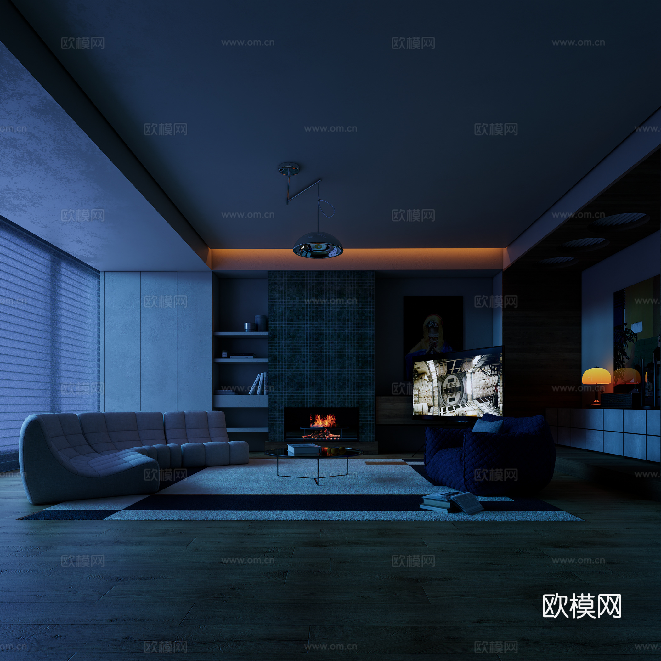 美式复古包豪斯孟菲斯客餐厅家具组合su模型